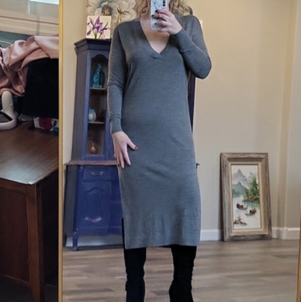 Designers Remix Charlotte Eskildsen Gray 100% Wool Side Slits Plunge Neckline M
